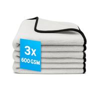 Kemes Car Drying Towel Premium Microfibre Polishing Cloths, Set of 3, Grey with Black Edging, Streak-Free for Car Care, 30 x 30 cm, 600 GSM