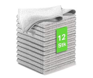 Kemes Microfibre Cleaning Cloths Set, 12 x Pieces, Streak-Free Cleaning Cloths, Polishing Cloth, Microfibre, 30 x 30 cm (Grey, 12)