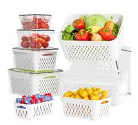 KEMETHY 5 Pack Fruit Storage Containers for Fridge with Removable Colanders - Food Storage Containers with Lids, BPA-Free Produce Containers Keep Fruits, Vegetables, Berry, Meat Fresh Longer