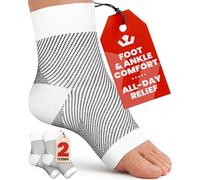 KEMFORD Ankle Support Compression Socks - Plantar Fasciitis & Achilles Tendonitis Relief Sleeves for Foot Pain & Swelling - 1 Pair, White and Black, M