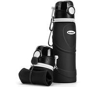 Kemier Collapsible Water Bottle, BPA Free Foldable Water Bottle for Travel, Gym, Hiking, Silicone Portable Leakproof Sports Outdoor Water Bottle with Carabiner,750ML/26OZ(Black)