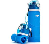 Kemier Collapsible Water Bottle, BPA Free Foldable Water Bottle for Travel, Gym, Hiking, Silicone Portable Leakproof Sports Outdoor Water Bottle with Carabiner,750ML/26OZ(Blue)