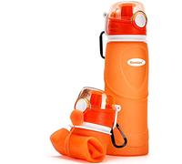 Kemier Collapsible Water Bottle, BPA Free Foldable Water Bottle for Travel, Gym, Hiking, Silicone Portable Leakproof Sports Outdoor Water Bottle with Carabiner,750ML/26OZ(Orange)