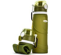 Kemier Collapsible Water Bottle, BPA Free Foldable Water Bottle for Travel, Gym, Hiking, Silicone Portable Leakproof Sports Outdoor Water Bottle with Carabiner,750ML/26OZ(Green)