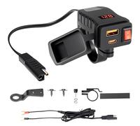 KEMIMOTO Motorcycle USB Charger with USB-C and USB-A Ports, 61-Inch Extra-Long IP66 Waterproof Cable, 30W 3.0 Fast Charging for Phone GPS, On/Off Switch, SAE 5A Fuse, Fits 7/8" Handlebars