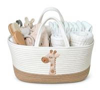 KEMINA BLANKETS Giraffe Diaper Caddy Organizer for Baby - Cotton Rope Nursery Storage Basket 17"x10.5"x7" with Removable Dividers - Portable Changing Table Organizer, Car Caddy, Baby Shower Basket