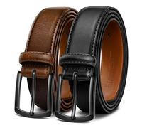 KEMISANT Men Belt 2Pack, Genuine Leather Belt 1 3/8" (Black/Deep Brown,48"-50" Waist Adjustable)