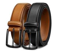KEMISANT Men Belt 2Pack, Genuine Leather Belt 1 3/8" (Black/Orange Brown,48"-50" Waist Adjustable)