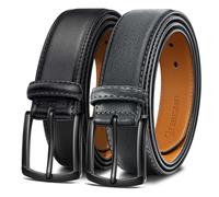 KEMISANT Men Belt 2Pack, Genuine Leather Belt 1 3/8" (Black/Sacred Grey,48"-50" Waist Adjustable)
