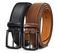 KEMISANT Men Belt 2Pack, Genuine Leather Belt 1 3/8" (Black/Tawny,48"-50" Waist Adjustable)
