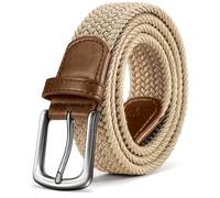 KEMISANT Men Belt-Stretch Woven Braided Belt For Men Golf Casual Jeans Dresses with Nylon Canvas 1 3/8" (Beige,42"-46" Waist Adjustable)