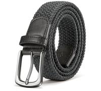 KEMISANT Men Belt-Stretch Woven Braided Belt For Men Golf Casual Jeans Dresses with Nylon Canvas 1 3/8" (Dark Gray,30"-34" Waist Adjustable)