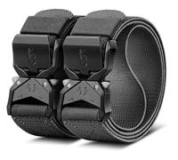 KEMISANT Men Tactical Belt,Stretch Nylon Belt Adjustable for Rigger Military Heavy Duty Work 1.5"-Quick Release, 2pack-black/Light Gray7536, 42"-46"Waist Adjustable