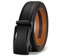 KEMISANT Mens Ratchet Belt, Leather Adjustable Slide Belt For Mens Dress Casual Pant 1 3/8",Size Adjustable(Black,34"-40" Waist Adjustable)