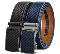 KEMISANT Ratchet Belts for Men 2-Pack, Men's Stylish Leather Belts in Gift Set 35mm(Black/Purplish Blue,36"-42" Waist Adjustable)