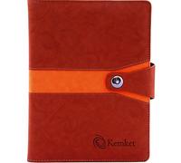 Kemket Portable Conference Folder A4 Zipped Leather Portfolio Clipboard Document Organiser with Calculator Business Presentation Writing Pad with Portable Handle-Red Brown