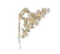 KEMMINTVN Elegant Floral Hair Clip, Pearl Tassel Bun Holder, Gold Lily of The Valley Design with Dangling Pearls, Temperament Pearl Bun Hair Clip Back Of The Head Shark Clip