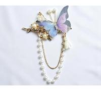 KEMMINTVN Vintage Butterfly Hair Clip with Pearl Chains, Blue and Purple Wings, Purple Butterfly Hair Clips, Tassel Headdress, Fairy Clip, Edge Clip, Hair Accessories, Cute Girlish Hair Clip