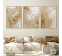 KemneT Boho Beige Marble Texture Wall Art Canvas Painting Abstract Posters Prints Modern Pictures Living Room Interior Home Decoration 50x70cmx3 Unframed