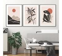 KemneT Retro Mountain Sun Girl Leaf Geometry Wall Art Canvas Painting Abstract Posters and Prints Bar Pictures for Living Room Decor 50x70cmx3 Unframed