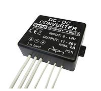 Kemo M029 DC 6-14V/DC Input, 11-26V/DC Output. Produces from small input voltage almost twice the output voltage. Max output current 2A