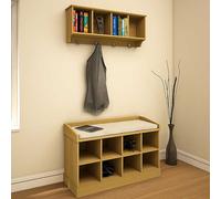 Kempton Hallway Wall Coat Rack Shelf & Shoe Bench Cabinet Oak