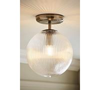 Kempton Ribbed Glass Globe Shade Flush Ceiling Light ValueLights Silver One Size