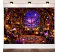 KEMQIO 7X5FT Magic Library Backdrop Enchanted Forest Backdrops | Purple Mysterious Garden Starry Night Moon Floral Theme for Fantasy Party Photography Backdrop