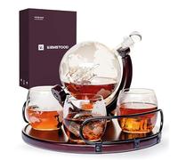Kemstood Whiskey Decanter and Glass Set (850 ml) - Etched Whiskey Globe Decanter for Liquor, Bourbon, Vodka with 4 Glasses - Whiskey Gift Sets for Men - Christmas Gifts - Home Bar Accessories