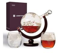 Kemstood Whiskey Decanter and Glass Set (850 ml) - Etched Whiskey Globe Decanter for Liquor, Bourbon, Vodka with 2 Glasses - Whiskey Gift Sets for Men - Home Bar Accessories for Alcoholic Drinks