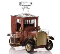 Kemstood Whiskey Decanter Set with Glasses and Old Fashioned Vintage Car Stand (945 ml) - Bourbon Decanter Set with Glasses for Liquor, Vodka - Christmas & Whiskey Gifts for Men - Home Bar Accessories