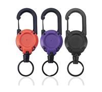 KEMUZ 3 x Extendable Key Chain, Retractable Lanyard with 60 cm Steel Cable, ID Card, Retractable ID Holder, Key Roll for Keys, Card Holder (Black + Purple + Orange)