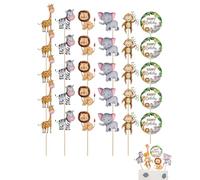 KEMUZ 30 Pcs Safari Jungle Wild Animal Cake Toppers Birthday Cupcake Decoration for Kids Birthday Baby Shower Party Supplies