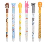 KEMUZ Pack of 6 Erasable Pens, Gel Pens, Erasable, Erasable Pen, Various Ink Colours and Barrel Designs, 0.5 mm Tip (Bear, Puppy, Chicken, Rabbit, Koala, Lion)
