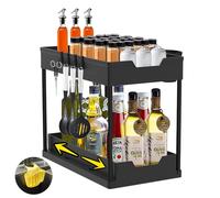 KEMVEK Kitchen Organizer, 4 Hooks, 2 Baskets, ABS Plastic & Metal, Under Sink, Kitchen, Bathroom, 39.5 cm (D) x 21.5 cm (W) x 38 cm (H), Black/White