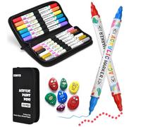 KEMYR 12 Colours Dual Tip (Dot + Fine) Acrylic Paint Pens, Waterproof Non-bleeding Strong Coverage Acrylic Markers for Paper, Wood, Canvas, Stone,Glass-Art Supplies for Adults