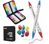KEMYR 24 Colours Dual Tip (Dot + Fine) Acrylic Paint Pens, Waterproof Non-bleeding Strong Coverage Acrylic Markers for Paper, Wood, Canvas, Stone,Glass-Art Supplies for Adults