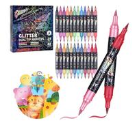 KEMYR Glitter Brush Markers Pens,48 Colors Dual Tip Glitter Pens Set 24 Pack Metallic Sparkle Markers for Cards, DIY Crafts, Doodle, Writing, Adults Coloring Books, Art Supplies Scrapbooking