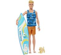 Barbie Ken Doll with Surfboard, Poseable Blonde Ken Beach Doll
