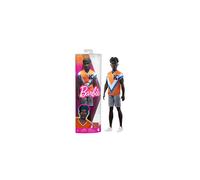 - Ken Fashionistas doll with twisted black hair and a trendy sporty jersey and shorts, HPF79