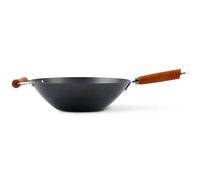 Ken Hom Large Carbon Steel Wok, Non-Stick, 35cm, Classic, Non-Induction/Wooden Handle/Flat Base Pan, Includes 1 x Chinese Wok Pan, Not Dishwasher Safe
