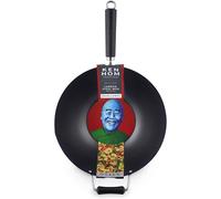 Ken Hom Carbon Steel Wok, 35cm, Excellence, Induction Hobs Suitable/Metal Tool Safe/Phenolic Handle, KH435001