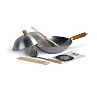 Ken Hom Non-Stick Wok Set, 31cm, Seasoning Wok with Natural Patina Surface, Non-Induction, Wooden Handle, Includes Pan with Lid, Utensils & Recipe Book