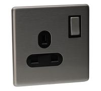kenable 1 Gang 13A Switched Screwless UK Mains Power Plate with Brushed Chrome Finish