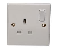 kenable 1 Gang 13A Switched UK Mains Power Rounded Faceplate White [1 Gang 13A Power Socket]