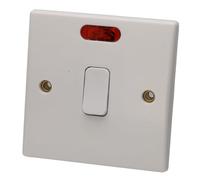 kenable 1 Gang 20A Double Pole Switch with Neon Indicator Light | Rounded White Faceplate | Wall Mounted Isolator Switch for Water Heaters & Kitchen Appliances | 25mm