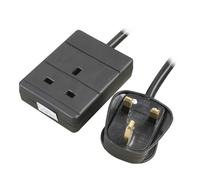 kenable 1 Gang Mains Extension Lead UK 13A Power Socket Single Way with Rewireable Plug Black 3m