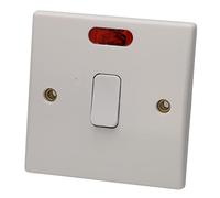 kenable 1 Way Double Pole 20A Switch with Neon Light Rounded Faceplate White