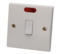 Kenable 1 Way Double Pole 20A Switch With Neon Light Rounded Faceplate White