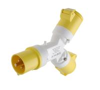 kenable 110V 16A Industrial Site Power Splitter Y Cable | IP44 Splashproof Yellow Adaptor | 1 Plug to 2 Sockets | Building Sites Festivals Outdoor Events | 2 Way